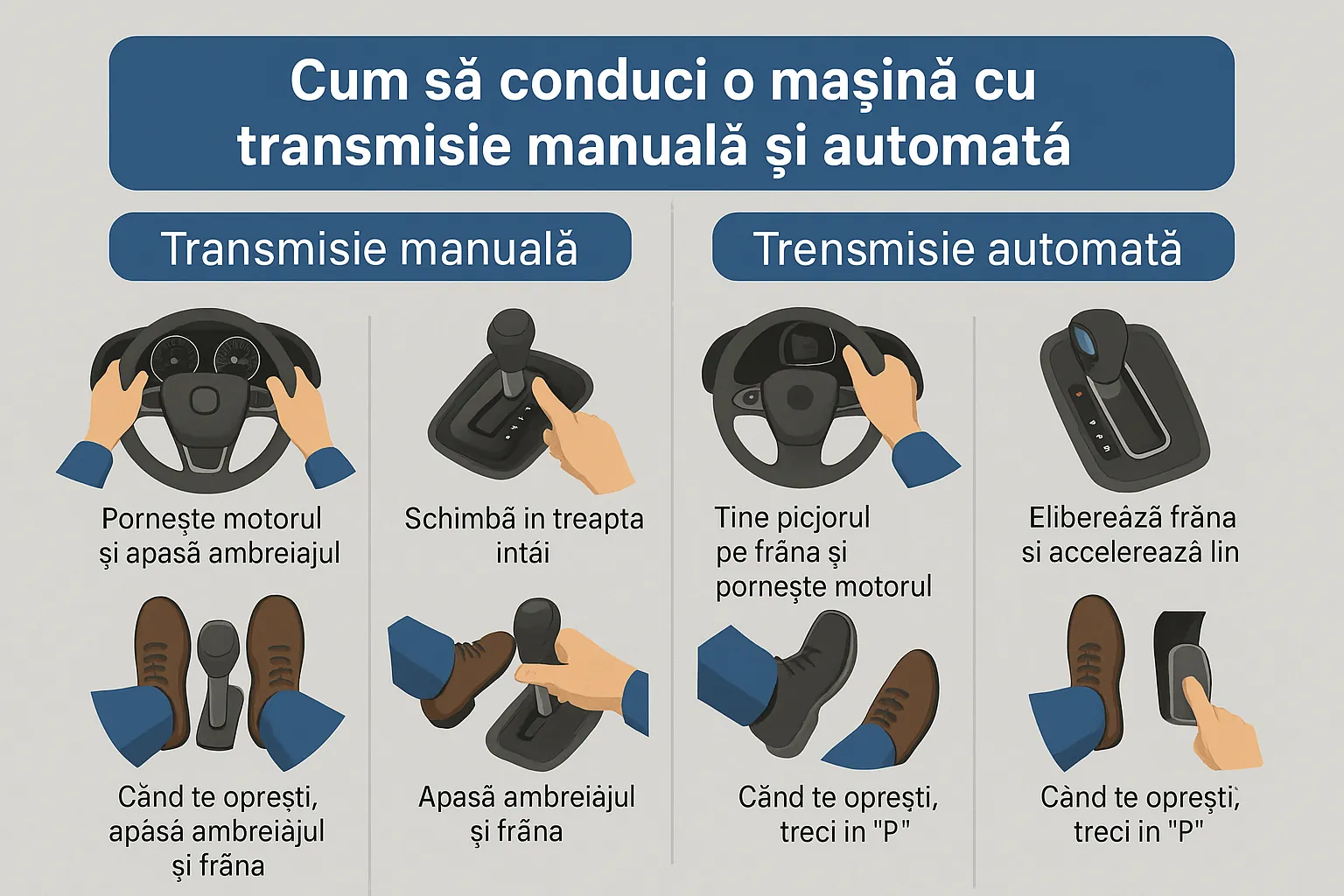 Cum să conduci o mașină cu transmisie manuală și automată.
